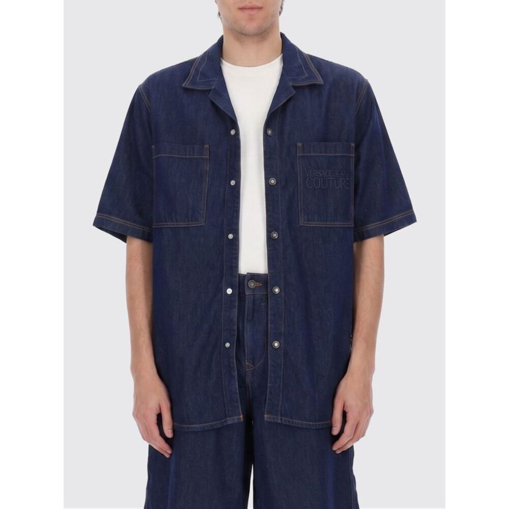 Relaxed Fit Denim Bowling Shirt Versace Jeans Couture With Cuban Collar